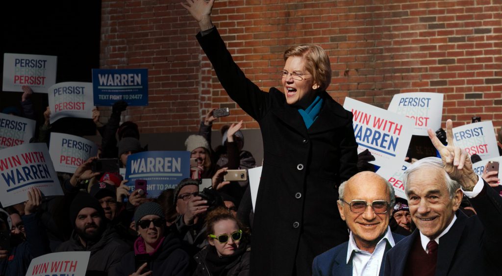 Milton Friedman and Ron Paul at Elizabeth Warren rally.